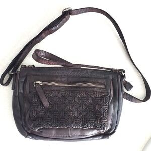 VALENCIA HOLLAND Chocolate Brown Leather Woven Crossbody Bag Adjustable Strap